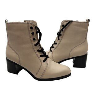 Naturalizer Sevilla Womens Leather Upper Ankle Boots 10M Lace Zip Ivory & Black
